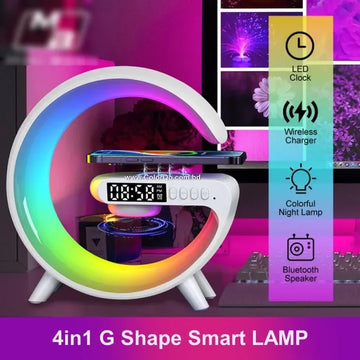 G shaped Lamp - Bluetooth Speaker- Wireless Charger & Digital Clock